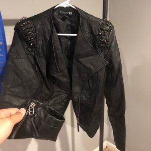 Faux Leather Jacket with Spikes on shoulders